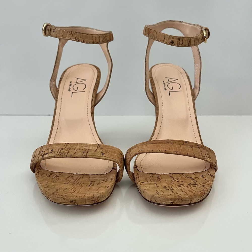 AGL Demi Ankle Strap Cork Wedge Sandal in Natural NEW - Picture 7 of 14
